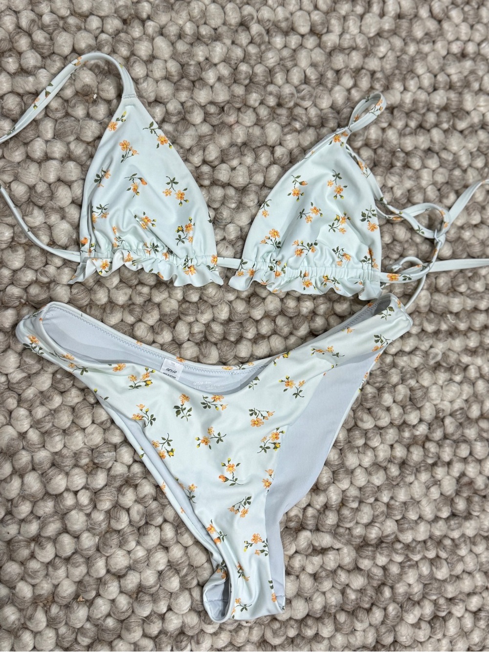 Aerie White Blue Floral Triangle Bikini Set